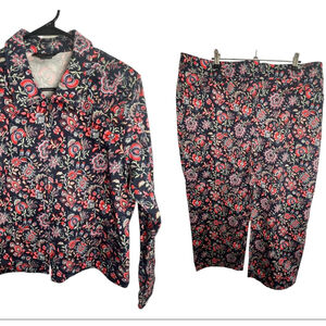 Pendleton Floral Pattern Two Piece Set W/ Zip Up Long Sleeve Top/Cropped Pants